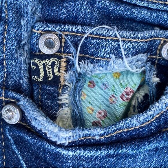 Miss Me Boot Cut Flared Floral Cutout Blue Jeans 29 Western Cowboy Boho - Picture 7 of 10